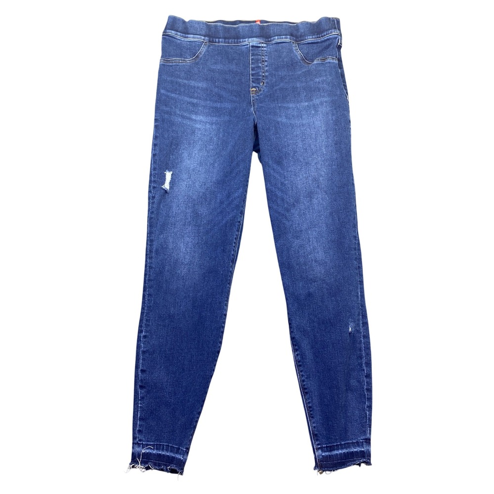 Spanx Jean-ish Ankle Leggings Distressed Indigo XL 20203R Raw Hem Pull On